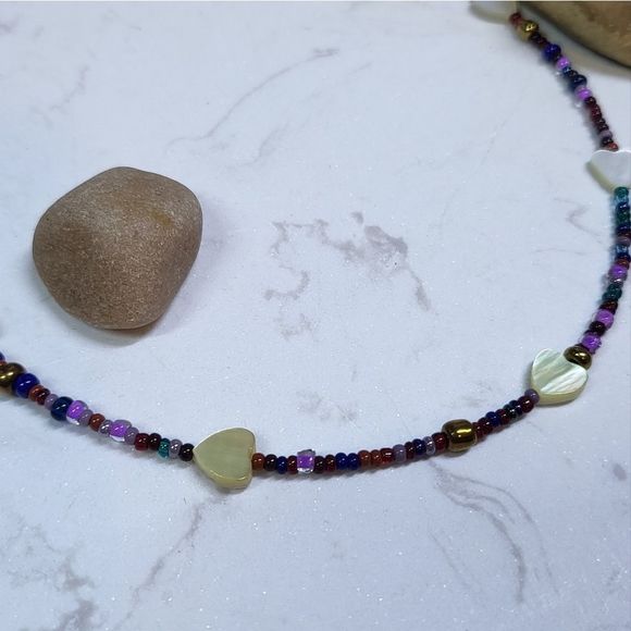 Handmadeāchoker dark purpleĀ and Mother of pearl hearts - Picture 5 of 7